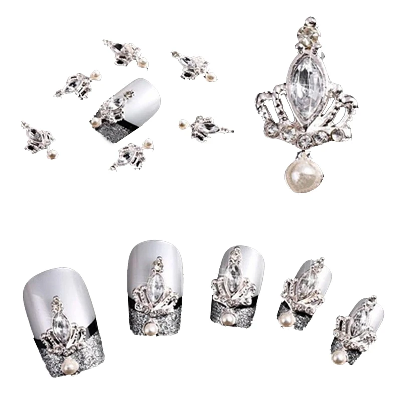 10Pcs 3D Silver Crown Crystal Rhinestone Alloy Nail Art DIY Decoration &amp 1 Pcs Velvet Engagement Ring Box (Dark Red) | Дом и сад
