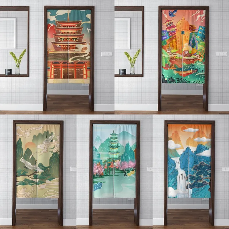 

Дверная занавеска с китайской живописью, подвесная полузанавеска для кухни, спальни, входа, занавеска Noren Fengshui для дома, декоративная драпир...