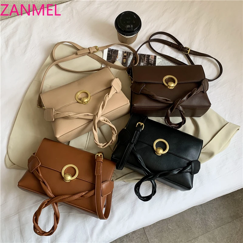 

Burminsa Vintage Soft Baguette Women Shoulder Bags Woven Strap Female Purse High Quality PU Leather Ladies Crossbody Bags 2021