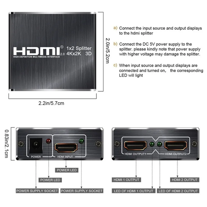 Разветвитель-переключатель 1 в 2 выхода 4K 60 Гц 1x2 HDMI 2,0 разветвитель-переключатель 4K HD HDMI разветвитель с HDCP 1,4 HDMI разветвитель 2,0 для проектора ... от AliExpress WW
