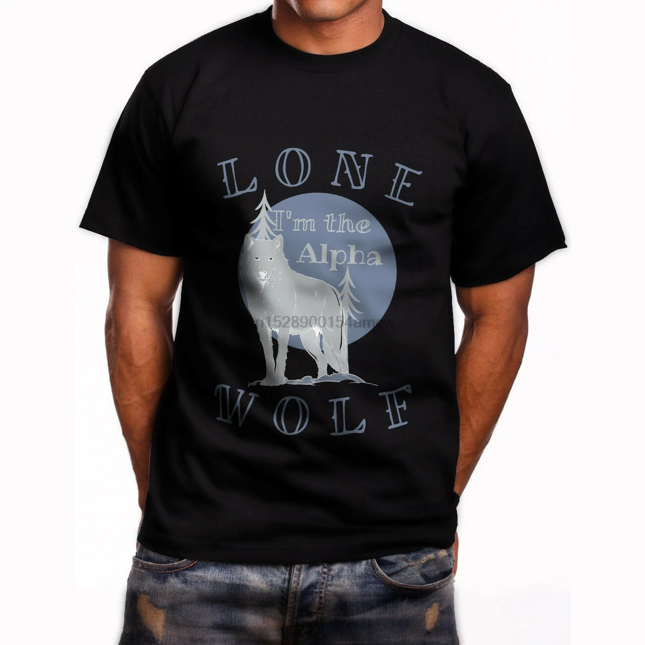 Мужская черная футболка одинокий волк в Альфа|Мужские футболки| |