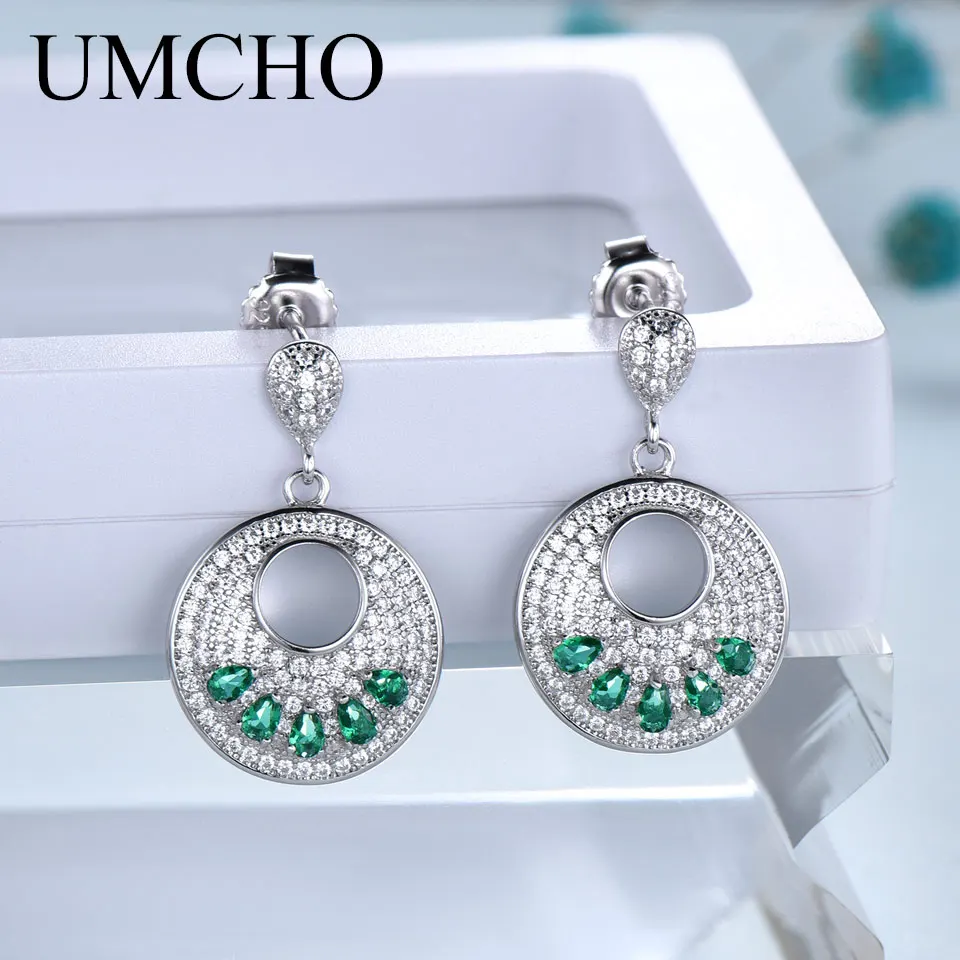 Женские круглые серьги клипсы UMCHO из твердого серебра 925 пробы с изумрудами
