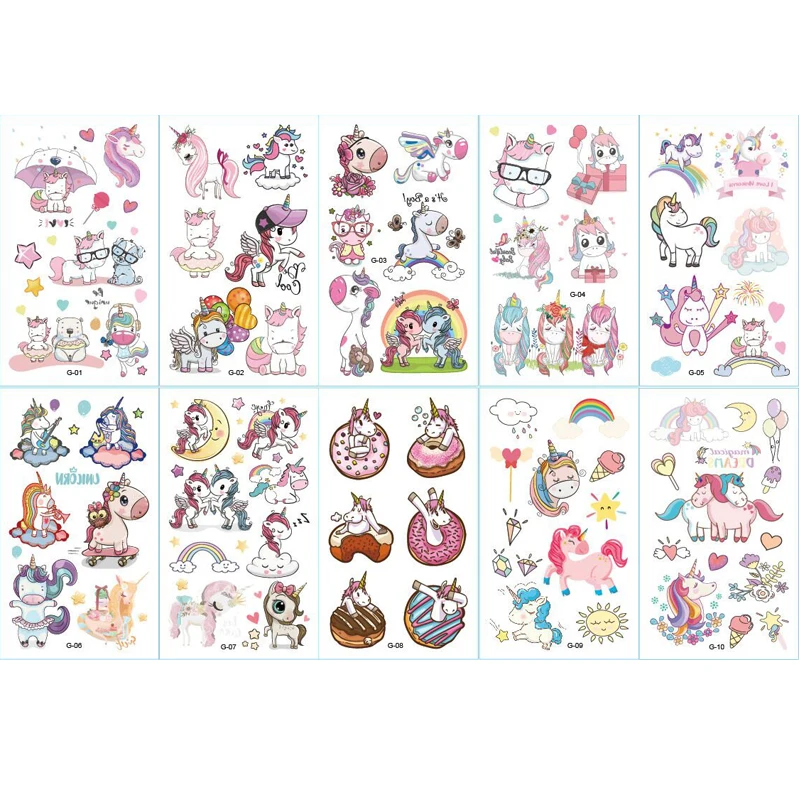 

10pcs/lot kids tattoo sticker animals cartoon horse tattoo for kids children tattoo bear lion rainbow unicorn tattoo kids sets