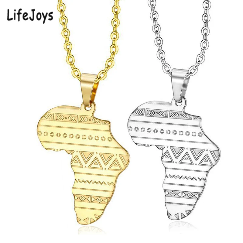

African Map Necklace For Women Men Africa Map Pendant Gold Silver Color Stainless Steel Symbol Necklace Ethnic Jewelry Hip Hop