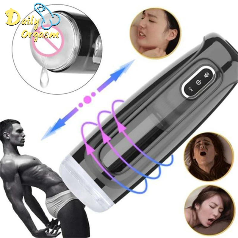Automatic Telescopic Rotation Male Masturbation Cup Silicone Vagina Real Pussy Adult Hands Free Masturbator Sex Toys For Men