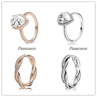 authentic 925 sterling silver ring radiant large teardrop ring with crystal rings for women wedding party gift fashion jewelry