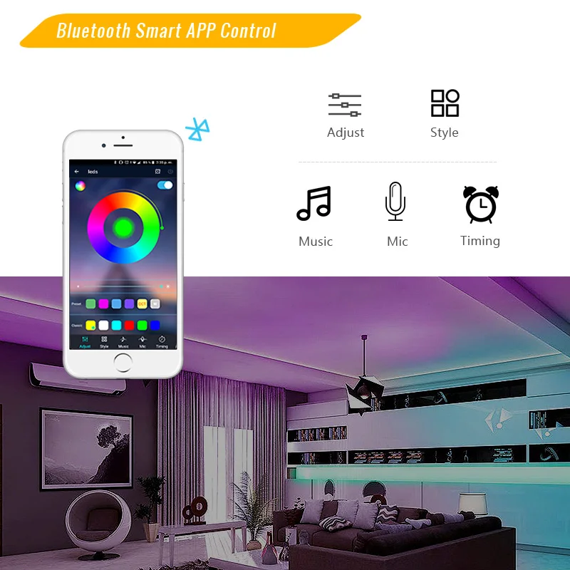 Цветная (RGB) Bluetooth Светодиодные ленты светодиодный светильник лента SMD 2835 DC12V