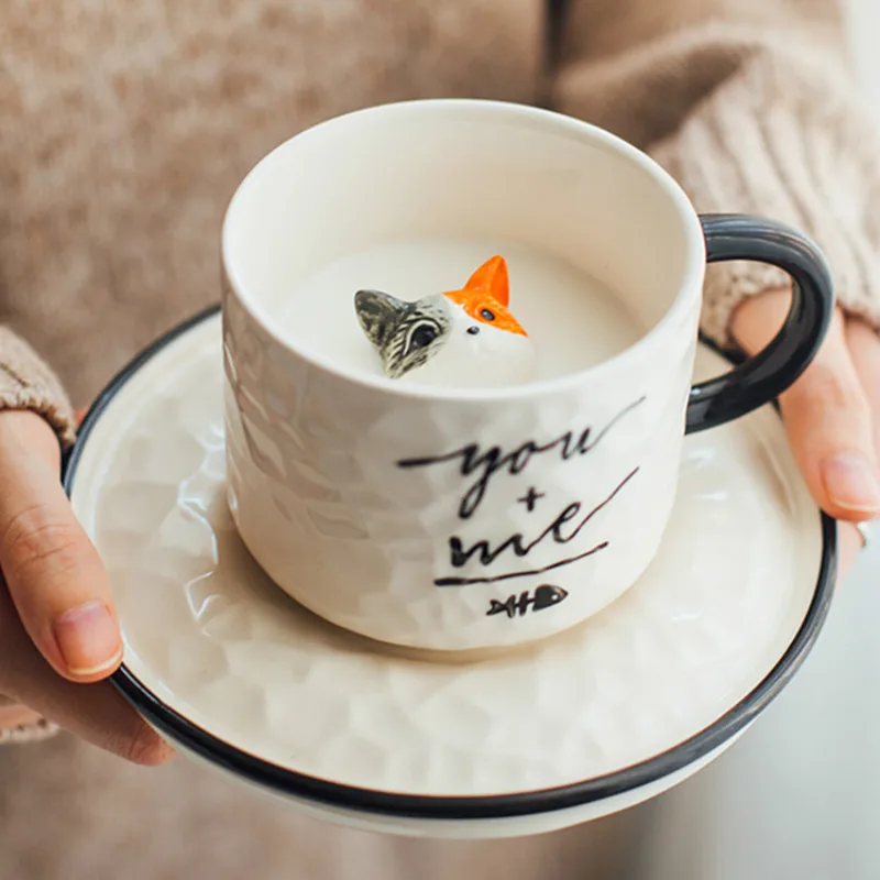 

Керамическая чашка с ложкой и милым котом, 200 мл