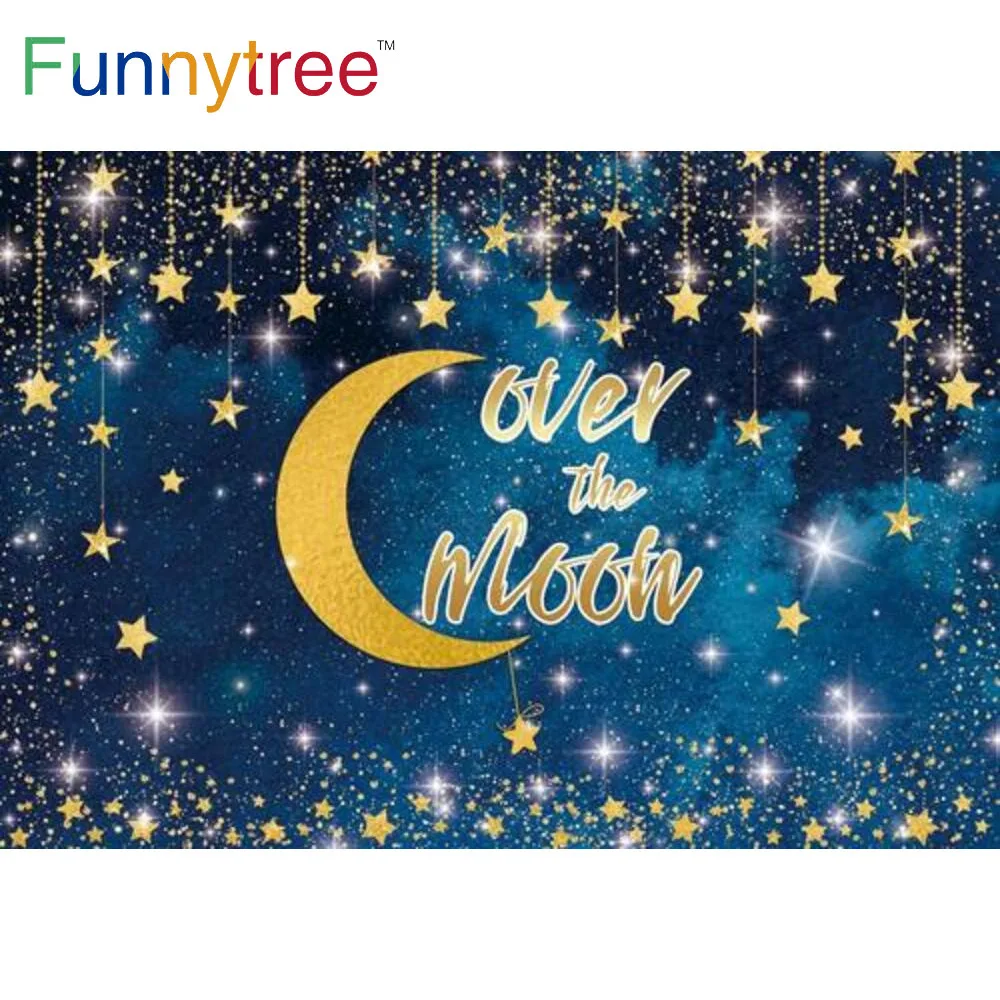 

Funnytree Moon Night Starry Sky Baby Shower Backdrop Gold Dots Decoration 1st Birthday Party Newborn Photophone Background