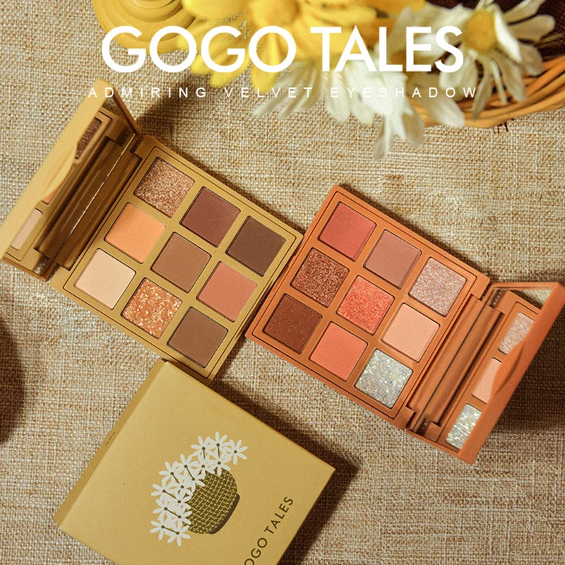 

Makeup Pallet Linen Embroidery 9 Color Eyeshadow Palette Pearlescent Waterproof Earth Color Eye Make Up Shadow Cosmetics Kit