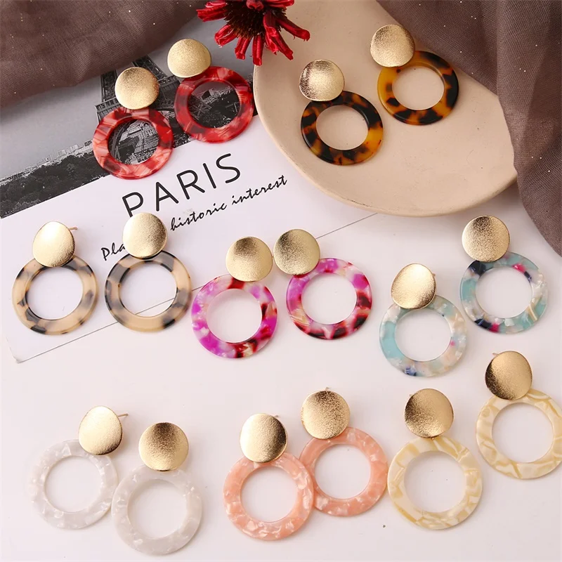 Акриловые Висячие серьги для женщин круглые модные из смолы с уксусной кислотой