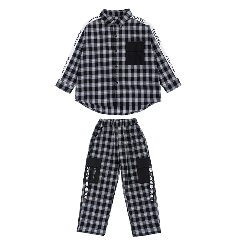 

Children Street Dance Costumes Boys And Girls Long Sleeve Plaid Jacket Kids Jazz Dance Practice/Performance Clothing