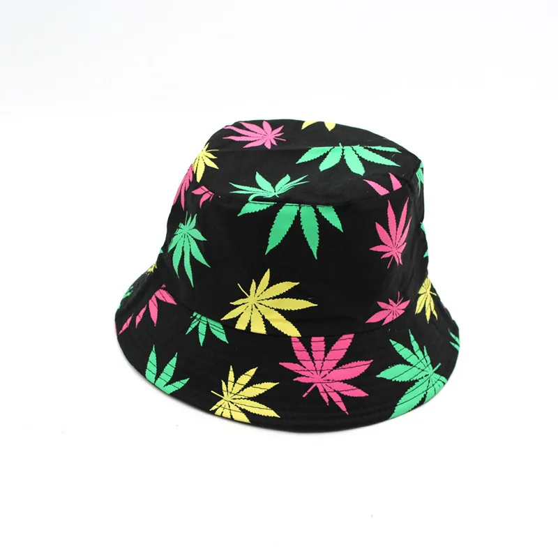 

New foldable color maple leaf fisherman hat female classic trend hip-hop basin hat outdoor sports wild sun hat male
