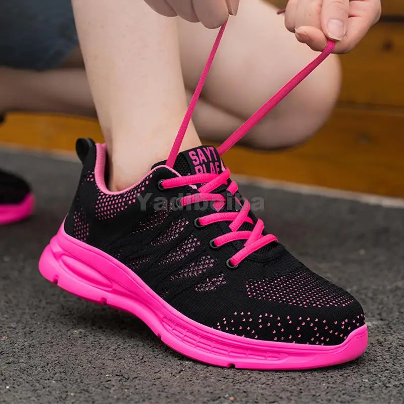 Женские кроссовки со стальным носком розовые для работы защита от проколов