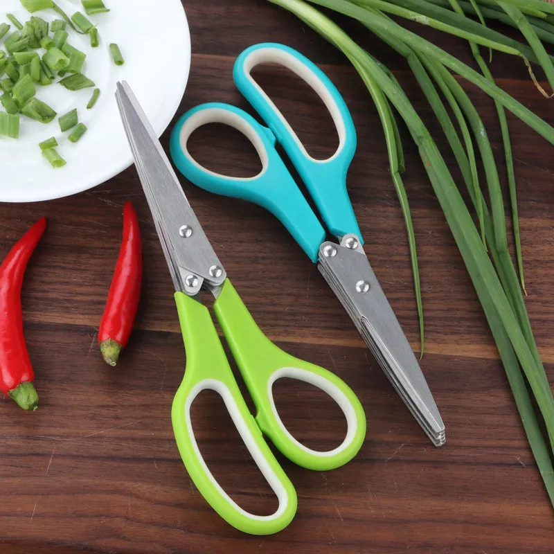 

5 Layers Blade Scallion Scissors Multifunctional Kitchen Shredded Knives Fruit Vegetable Cut Herb Spices Cooking