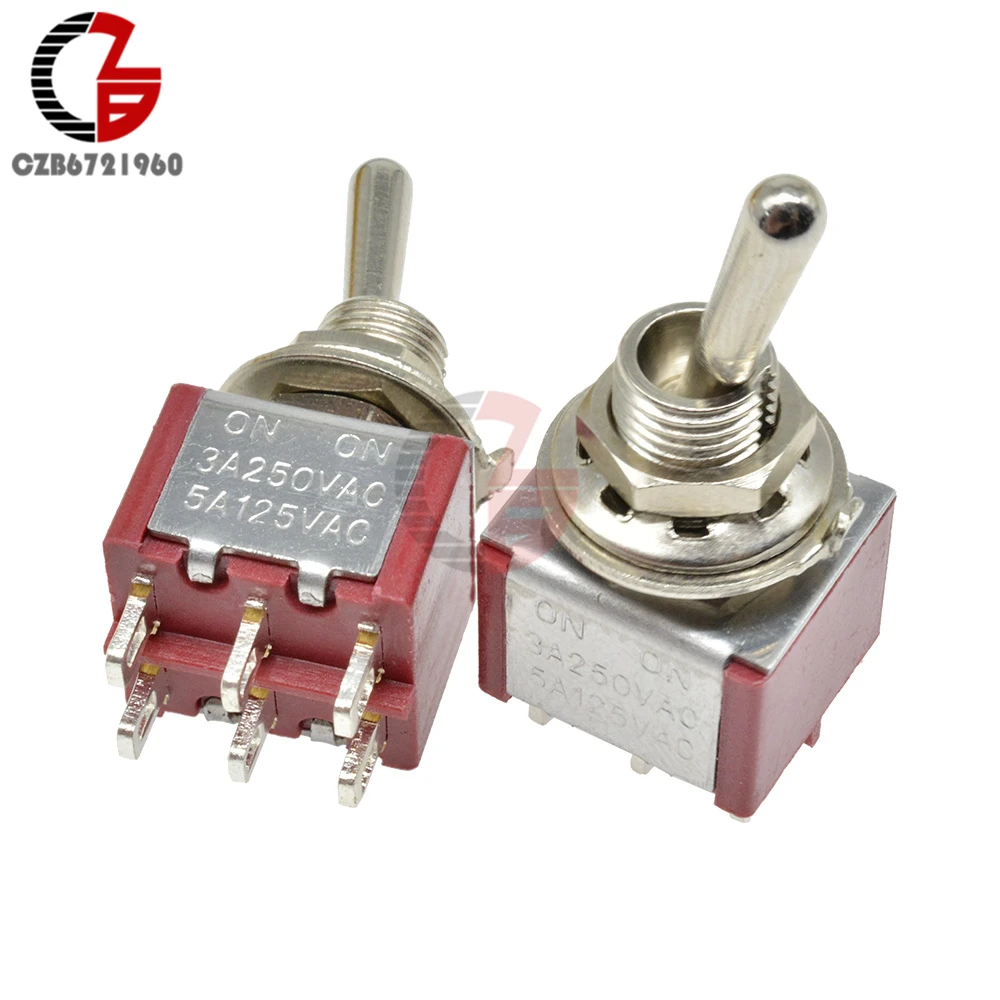 MTS-202 Toggle Switch 13*11.5MM Red 6Pin On-Off Silver Contactor 125V 5A 250V 3A | Строительство и ремонт