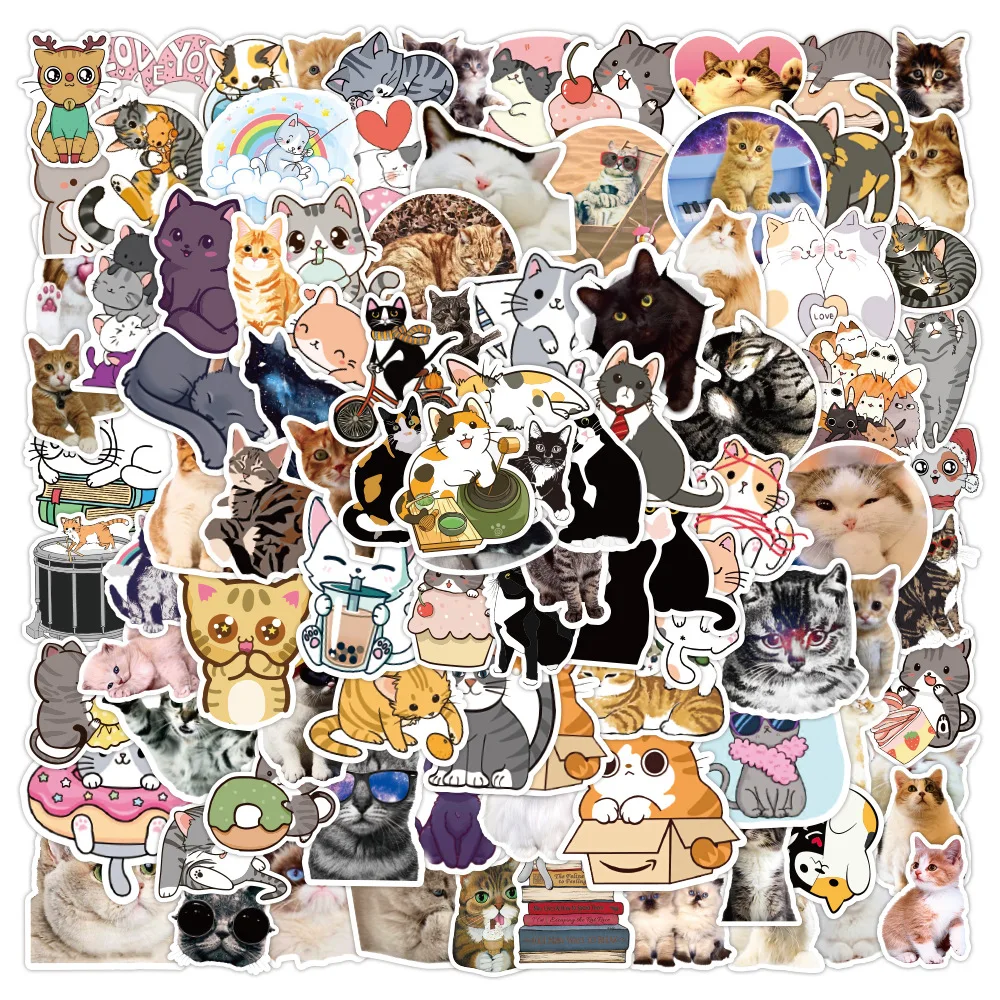 

50/100PCS Cute Kawaii Cat Stickers Decal For Girl Cartoons Animal Sticker to DIY Suitcase Stationery Fridge Water Bottle Guitar