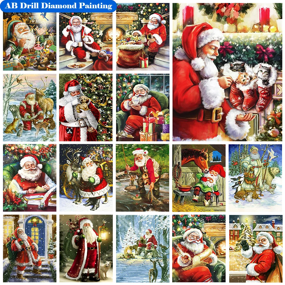 

Full Drill 5D AB Diamond Painting Santa Claus Diamond Embroidery Christmas Needlework Cartoon Beaded Rhinestones Art Home Decor