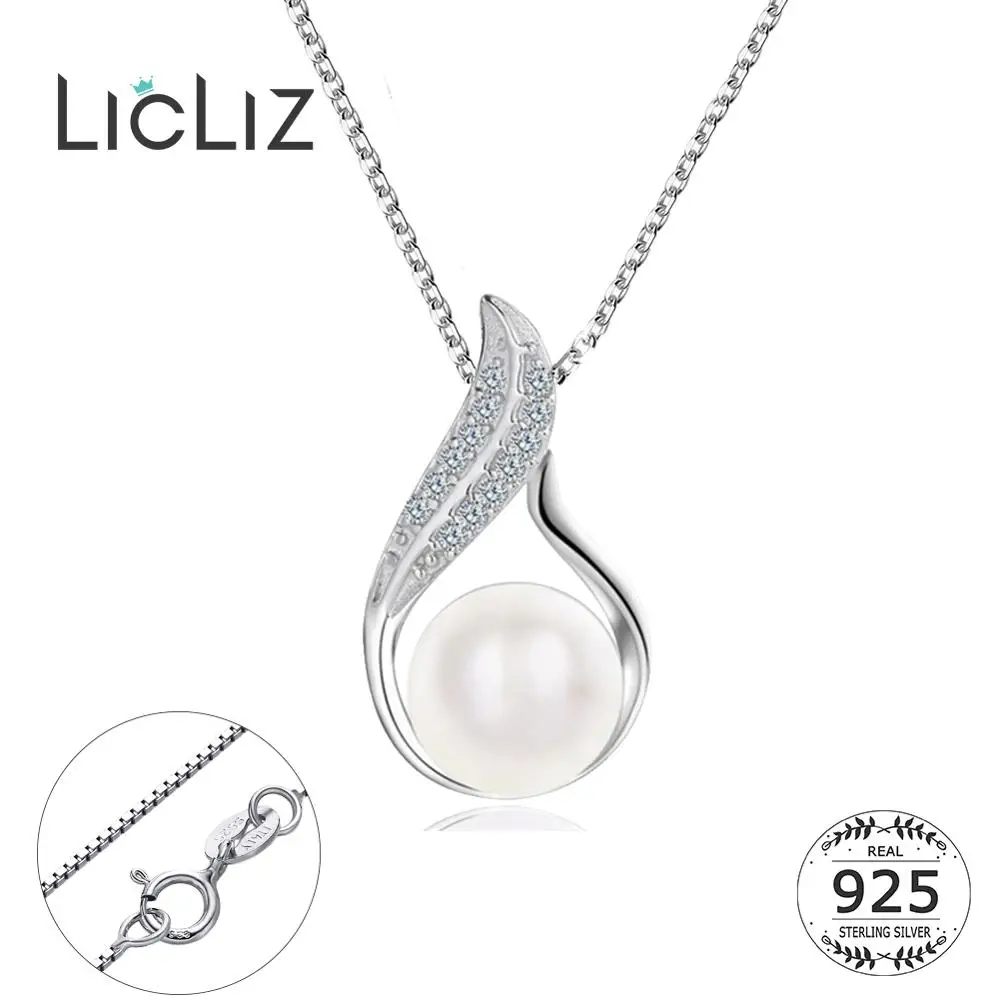 LicLiz, 925 пробы, серебро, натуральный жемчуг, капля воды, подвеска, ожерелье для женщин, Круглый Циркон, бриллиант, ювелирное изделие, звено цепи, LN0421