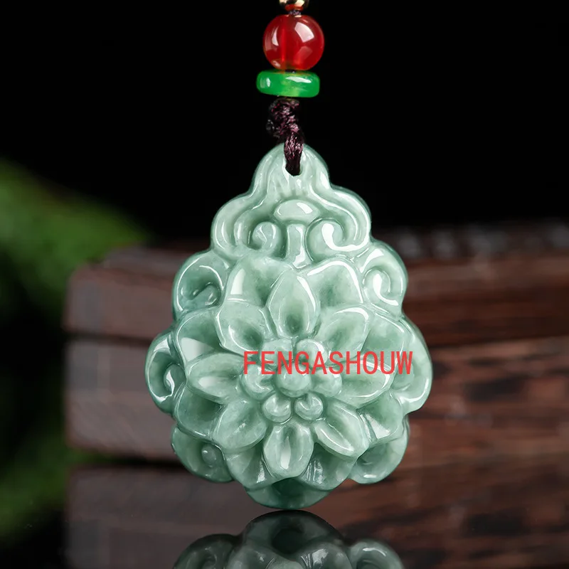 

Hot Selling Natural Hand-carve Jade Rose Flower Ice Species Necklace Pendant Fashion Jewelry Accessories Men Women Luck Gifts