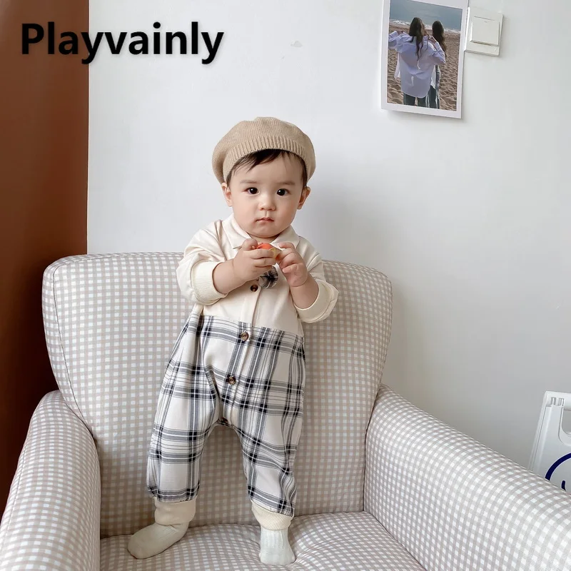 

Комбинезон в клетку с длинным рукавом и воротником «Питер Пэн»