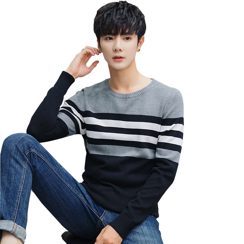 Autumn New Style Youth Men's Sweater Casual Korean-style Pullover Color Panel Sweater Men's Long-Sleeve Base Sweater