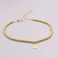 pure 18k yellow gold bracelet cow glossy beads link chain adjustable bracelet woman lucky gift 1 9g