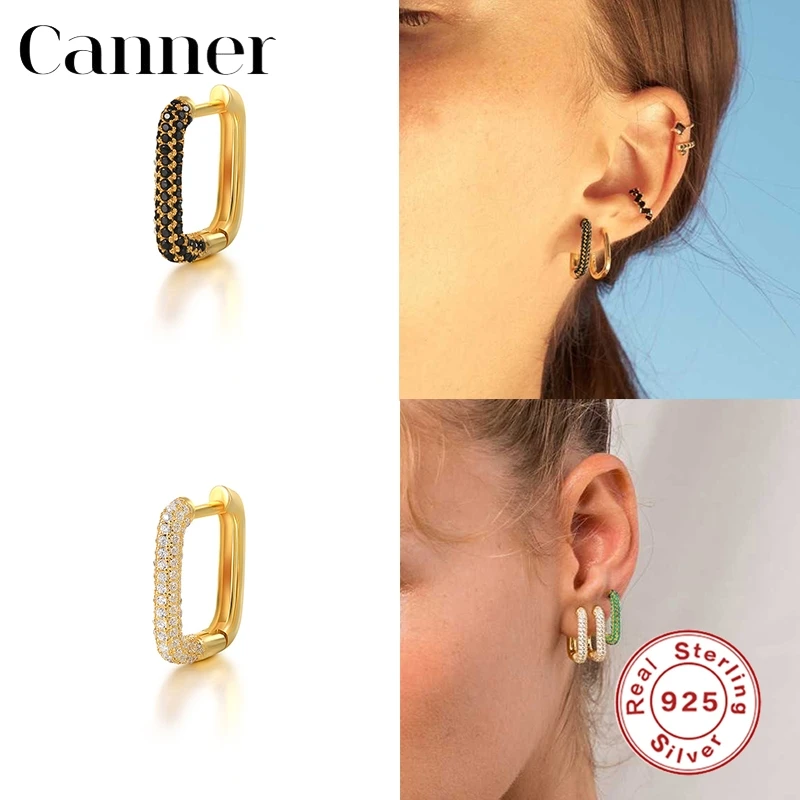 

Canner 1pc Huggie Earrings For Women 925 Sterling Silver Pendientes Geometric Square Ear Buckle Piercing Earings Fine Jewelry W5