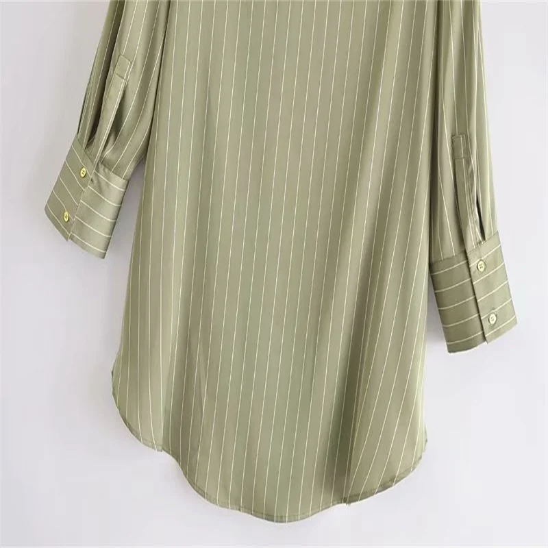 

Za Summer Texture Stripes Long Shirt Lapel Single-breasted Irregular Hem Long Sleeve Casual Shirt Vintage Fashion Office Shirt