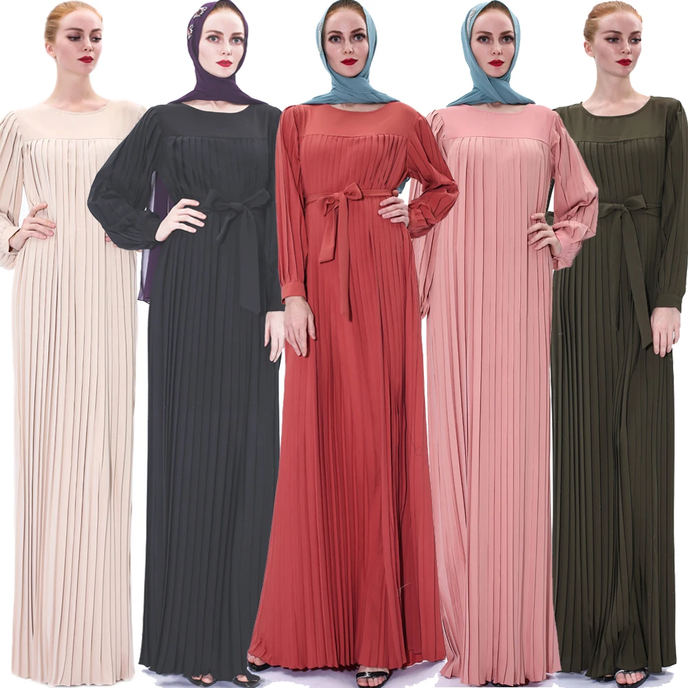 

Ramadan Muslim Women Long Maxi Dress Pleated Abaya Islamic Kaftan Turkish Jilbab Arab Robe Dubai Caftan Party Gown Middle East