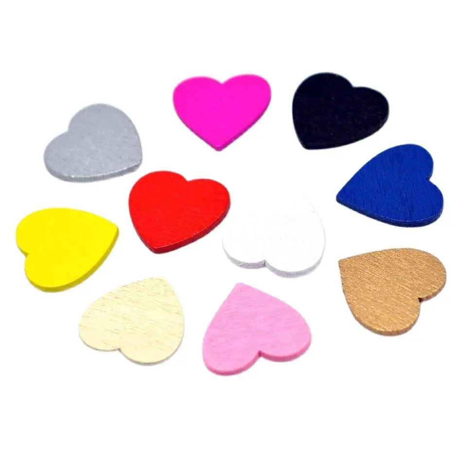 

100pcs 18mm Wood Colored Hearts Slices Confetti Craft For Wedding Party Ornaments Table Scatter Decorations Handmade Accessories
