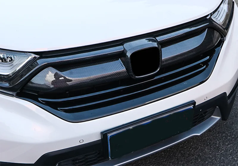 Carbon fiber look gloss black Front Bumper Grill Strip Trim Cover bars for Honda CRV CR-V CRV Tail door trim