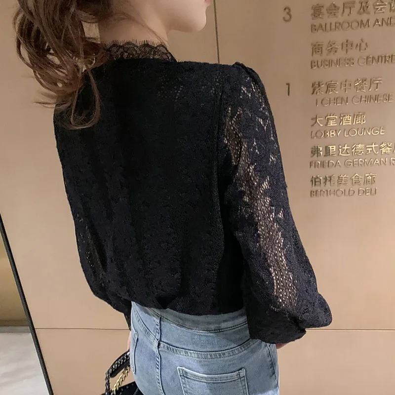 

Women Clothing Fashion Elegant White Lace Blouse Spring New Plus Size Blouses Women Casual V Neck Long Sleeve Shirt Tops 13356
