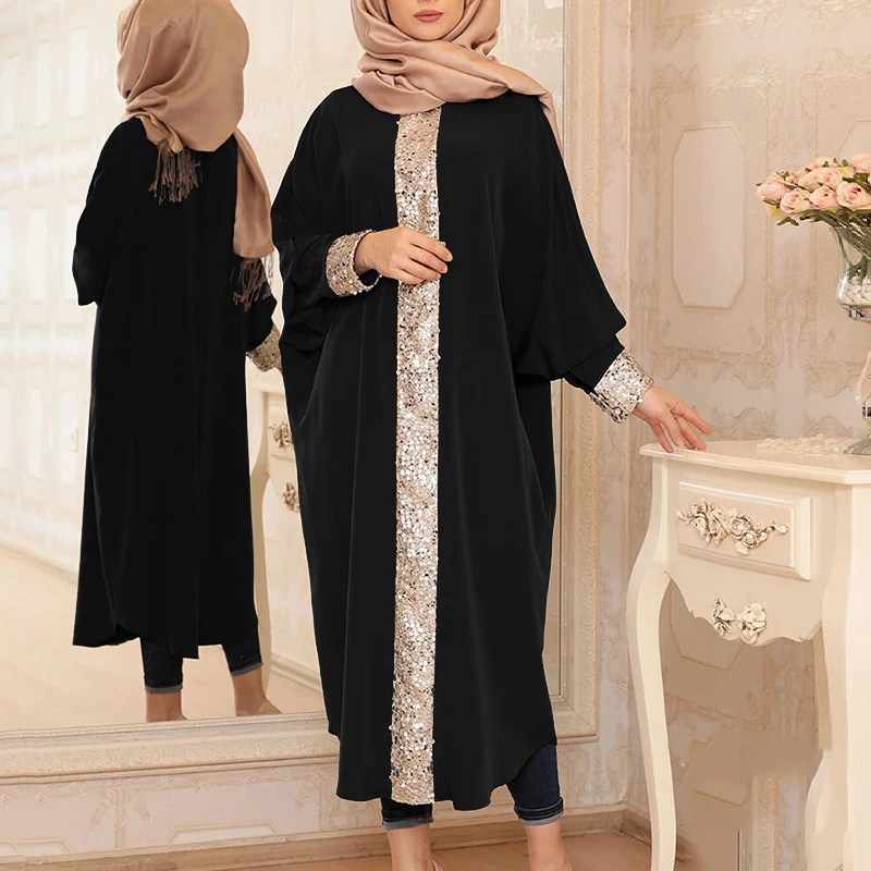 Женское длинное кимоно с блестками повседневное Свободное платье в арабском