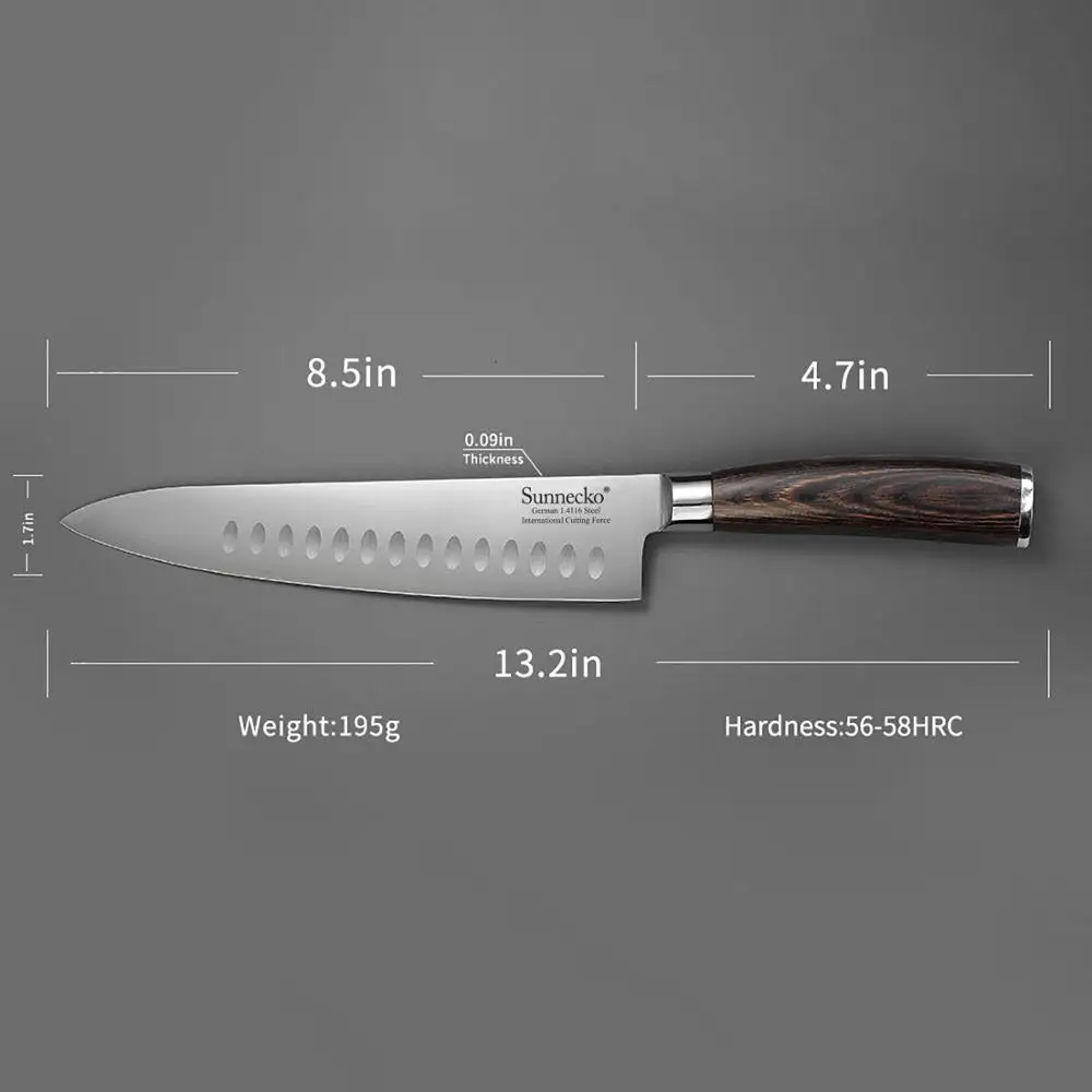 Sunnecko Профессиональный 8," дюймовый нож шеф-повара кухонные ножи santoku Подарочная коробка пакет немецкий 14116 сталь шеф-повара инструмент для приготовления пищи
