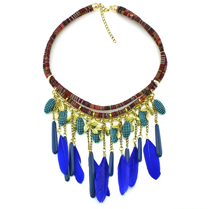 Продажи! Африканские ювелирные украшения этническое ожерелье с перьями зеленое