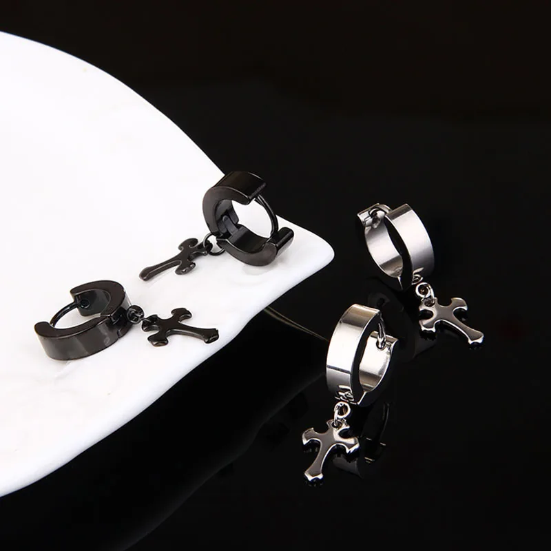

stainless steel Cross hoop earrings with charm oorbellen voor vrouwen pendientes de acero inoxidable para mujer aretes de mujer