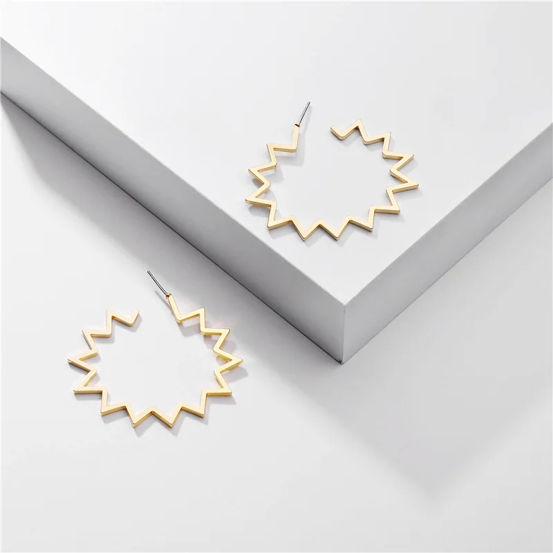 

Unique Style Gold Color Sunburst Zigzag Big Metal Hoop Earrings for Women