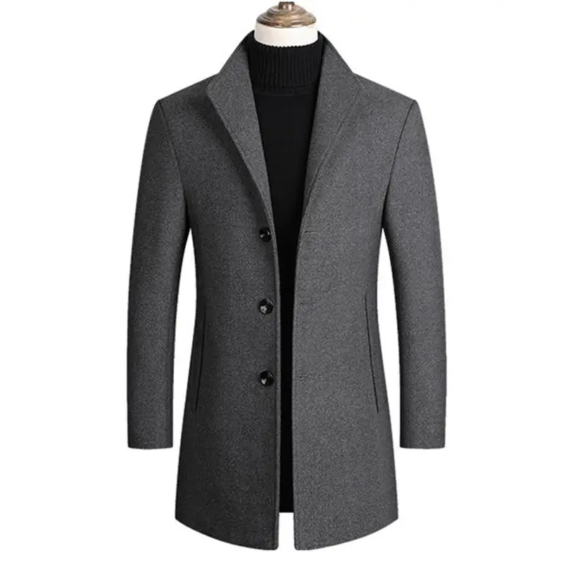 

Men Wool Blends Coats Trench Pea Coat 2020 Spring Winter New Solid Color High Quality Men's Wool Jacket Luxurious Brand Clothing