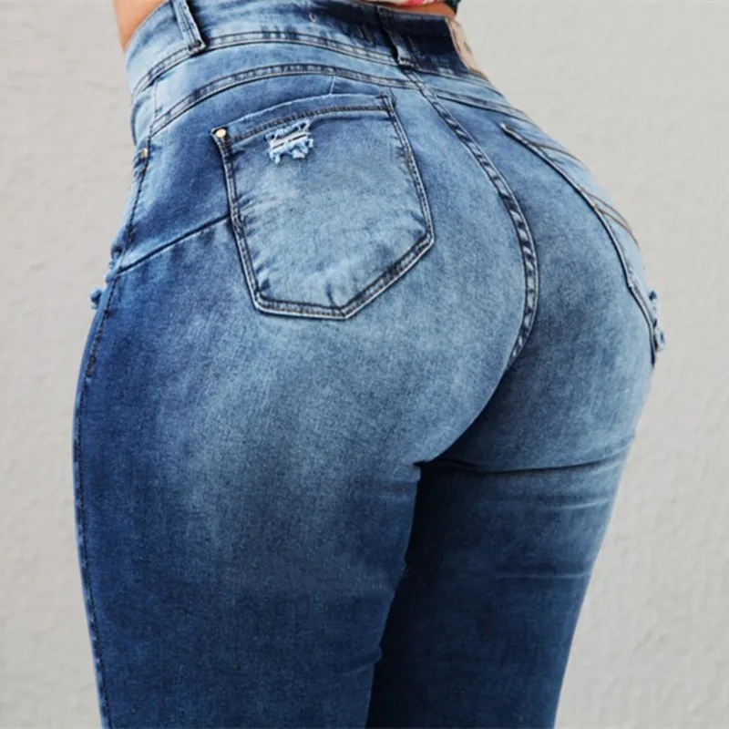 

Women Sexy ripped Push Up Jeans High Waist Skinny Butt Lifting Elastic Pencil black jeans Ladies Casual Denim calca jeans pants