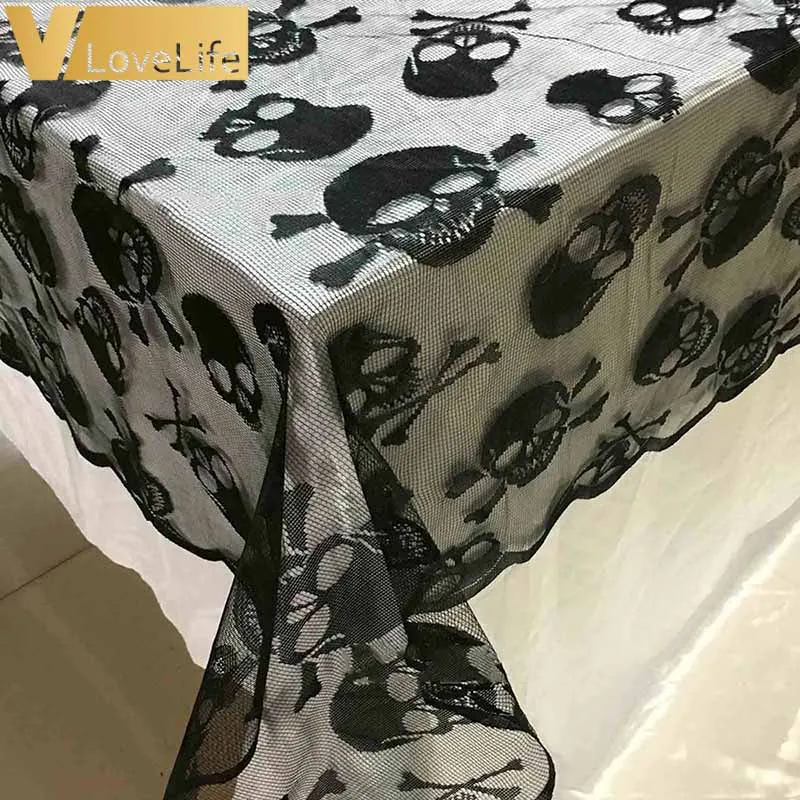 Кружевная кружевная скатерть в виде черепа на Хэллоуин черная круглая