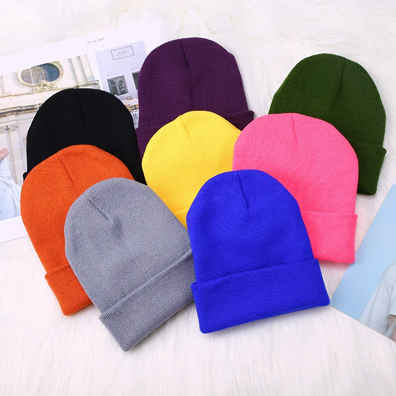 

2pcs Woolen Hat Ladies Autumn And Winter Korea Light Board Candy Color Hat Korea Light Board Tide Solid Color Couple Knitted Cap