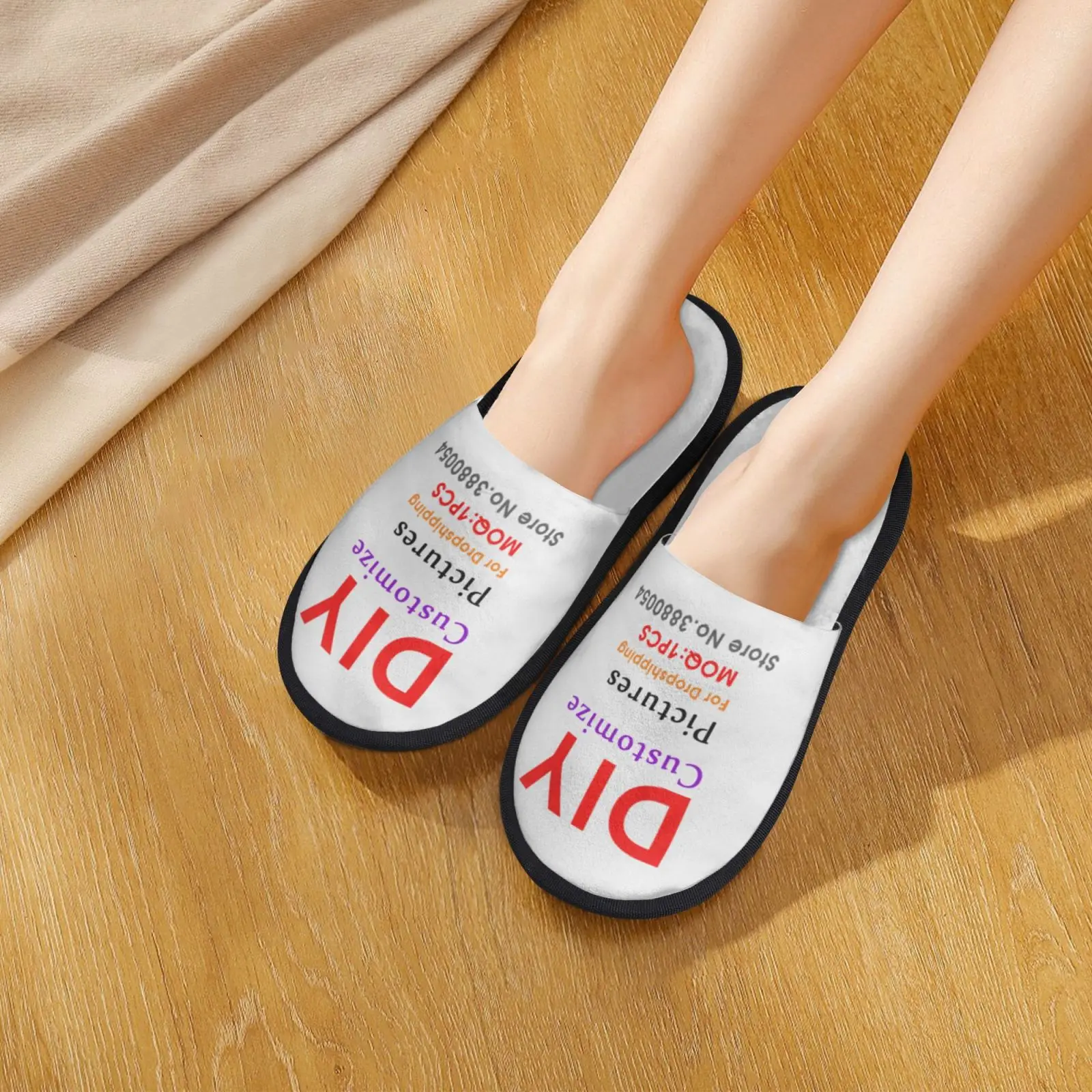 Noisydesigns 2022 Custom Women Furry Slippers Ladies Indoor Home Cotton Shoes Mujer Daily Hotels Offices Wear Flats Dropship