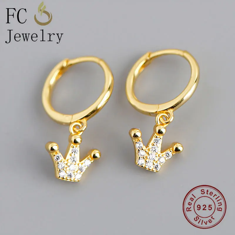 Серьги-кольца женские круглые с короной и цирконием серебро 925 пробы - купить по