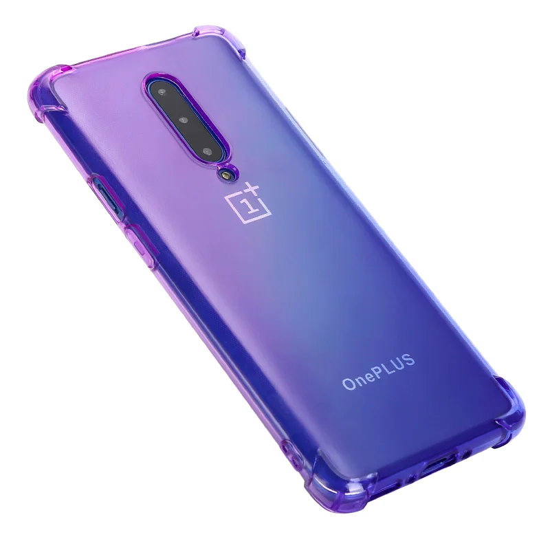 Shock Absorption Color Gradual Change Phone Case For One Plus 7 Pro Anti Skid Soft TPU Rubber Dust Plug With Lanyard Hole |