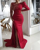 vestidos de noche arabic red luxurious mermaid prom evening dresses beaded crystals long sleeves party gowns robe soir%c3%a9e femme