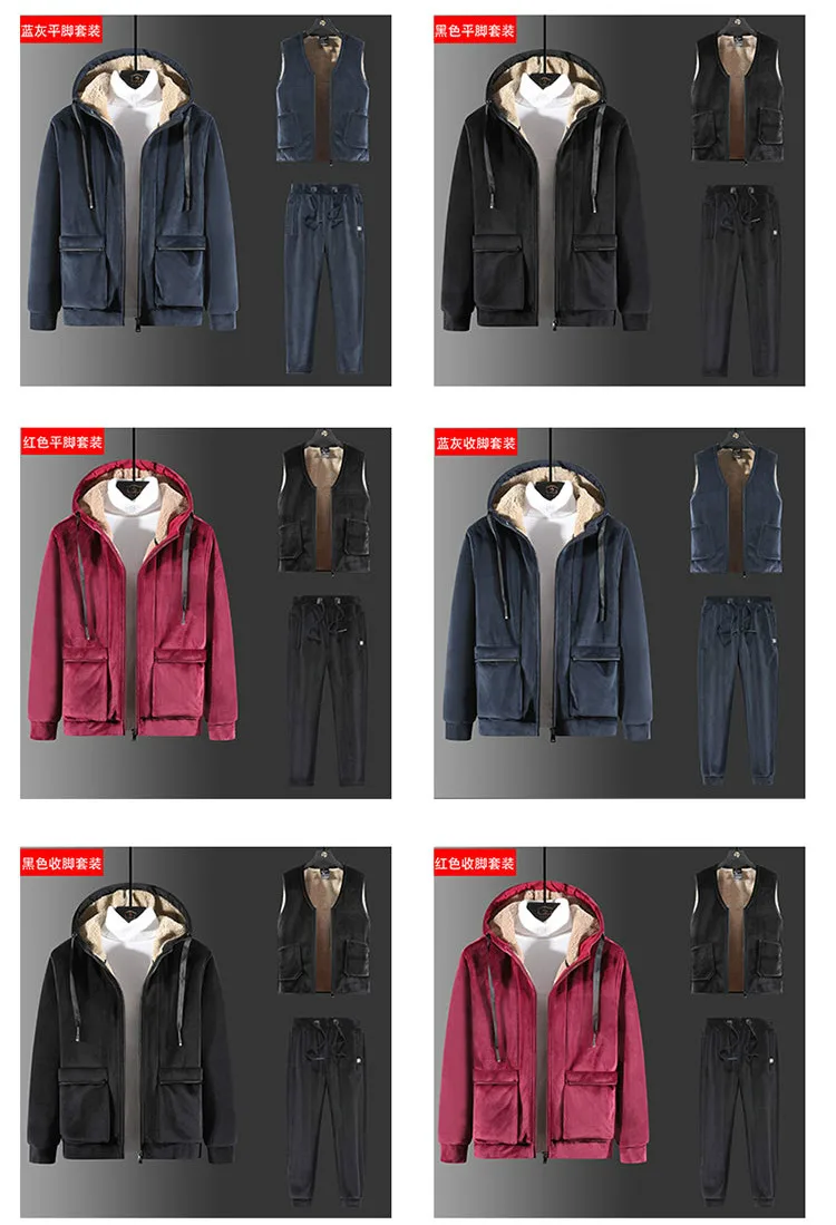 

3 Piece Suit Brand Men Autumn Winter Suit Warm Silver Fox Fur Long Sleeve Jacket+Vest+Trousers Men's Suit Casual Sets Male S-6XL