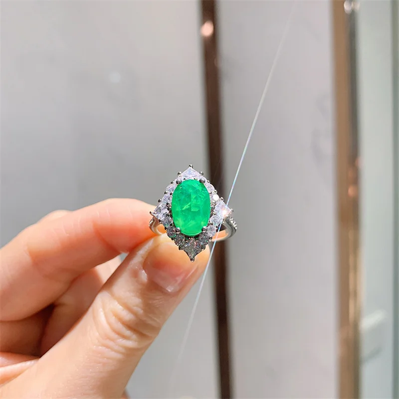 Роскошное кольцо QTT Женское с турмалином в виде яйца Изумрудным камнем