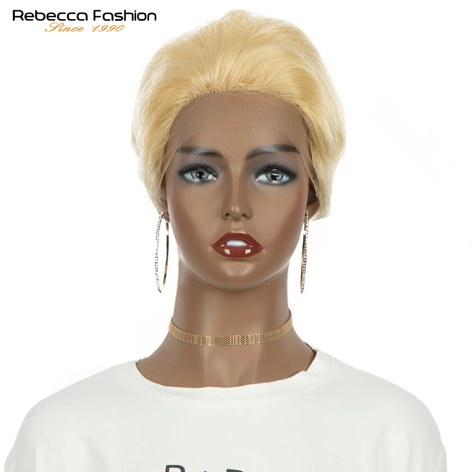 Rebecca Blond Short Pixie Cut Wig Transparent Lace Human Hair Wigs For Women Straight Lace Wigs Short Lace Wigs Blonde Remy Wig