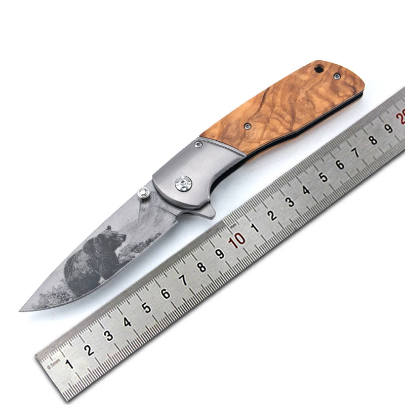 

8.2'' Knives 7Cr17Mov Blade Military Folding Blade Knife Wood handle Camping Hunting Survival Knives Pocket Outdoor Knife Tools